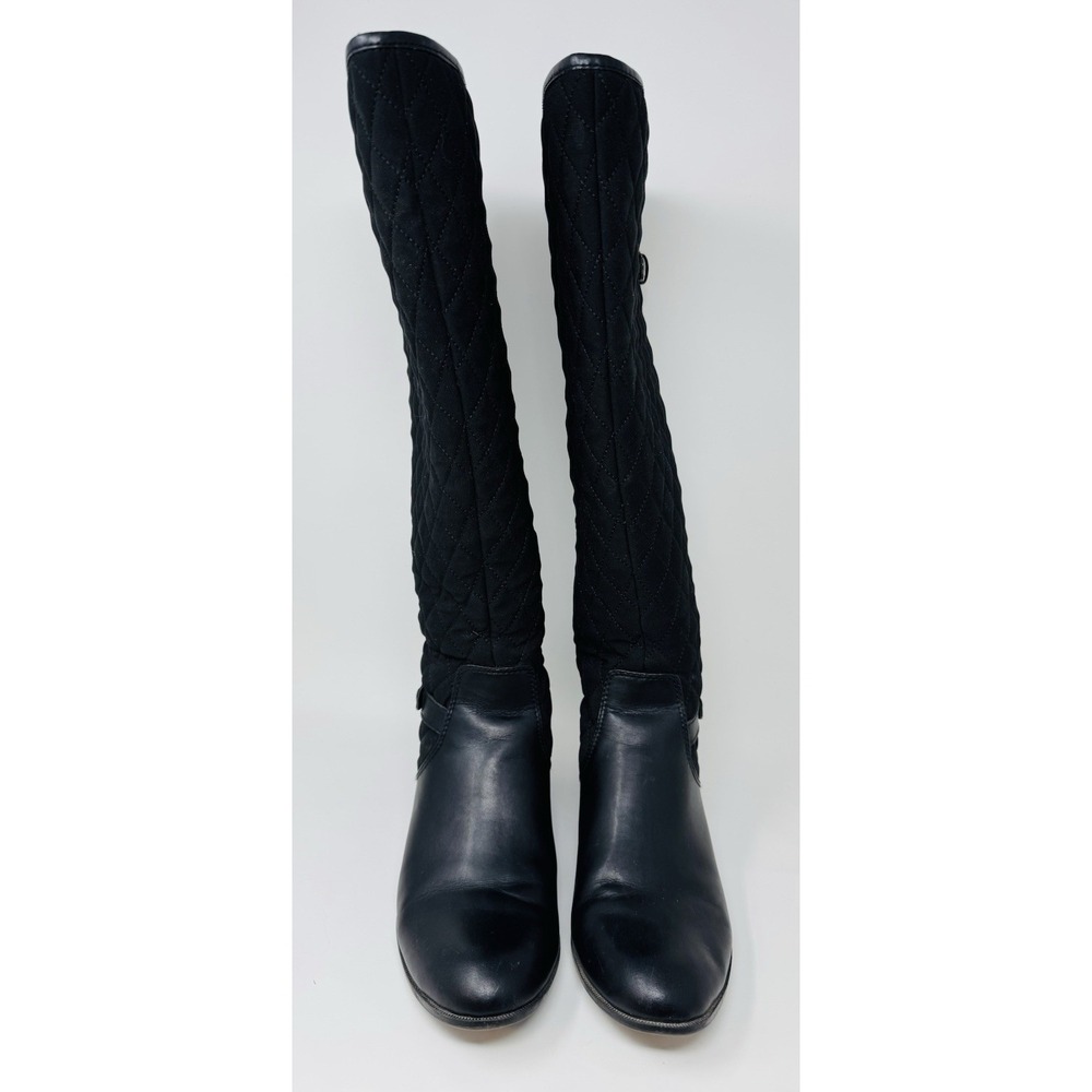 AK Anne Klein Womens Tall Quilted Boots SZ 7.5 M Black Flat Heel Zip Up